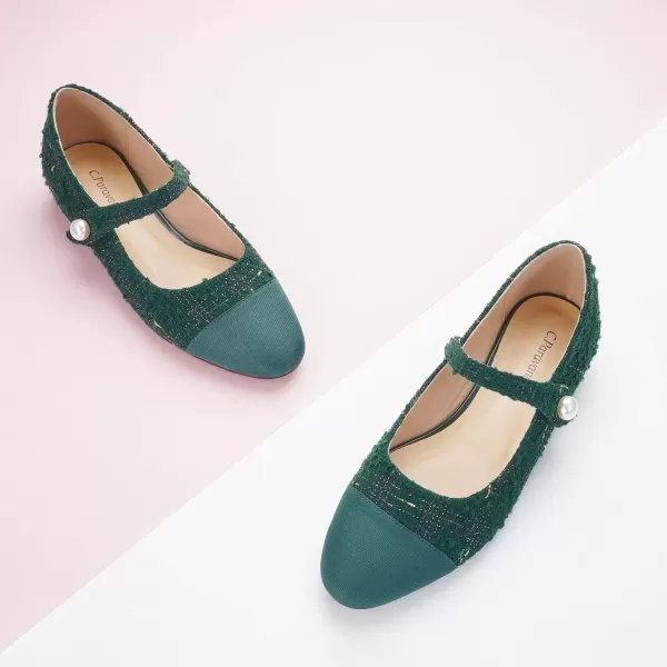 imageCParavano Womens Flats Shoes Round Toe Ballet Flats with Strap Comfortable Mary Janes Tweed Flats Dressy Casual Work Office Party Shoes for WomenGreen