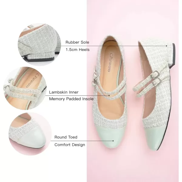 imageCParavano Womens Flats Shoes Round Toe Ballet Flats with Strap Comfortable Mary Janes Tweed Flats Dressy Casual Work Office Party Shoes for WomenGreeng