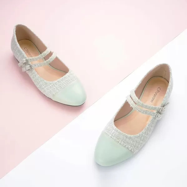 imageCParavano Womens Flats Shoes Round Toe Ballet Flats with Strap Comfortable Mary Janes Tweed Flats Dressy Casual Work Office Party Shoes for WomenGreeng