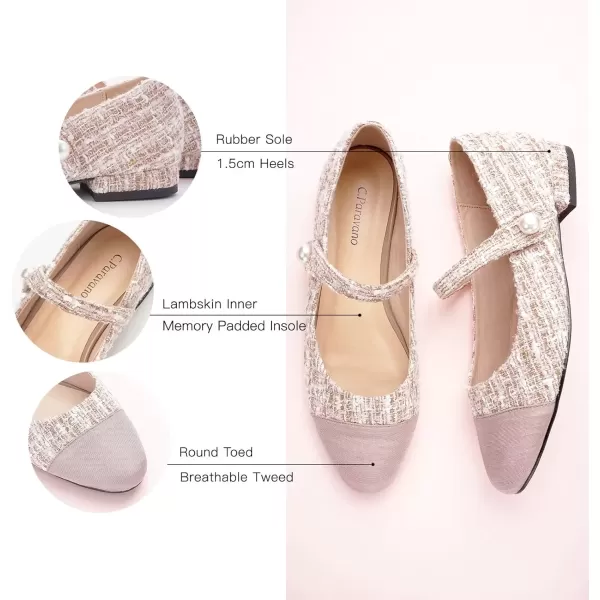 imageCParavano Womens Flats Shoes Round Toe Ballet Flats with Strap Comfortable Mary Janes Tweed Flats Dressy Casual Work Office Party Shoes for WomenHotpink