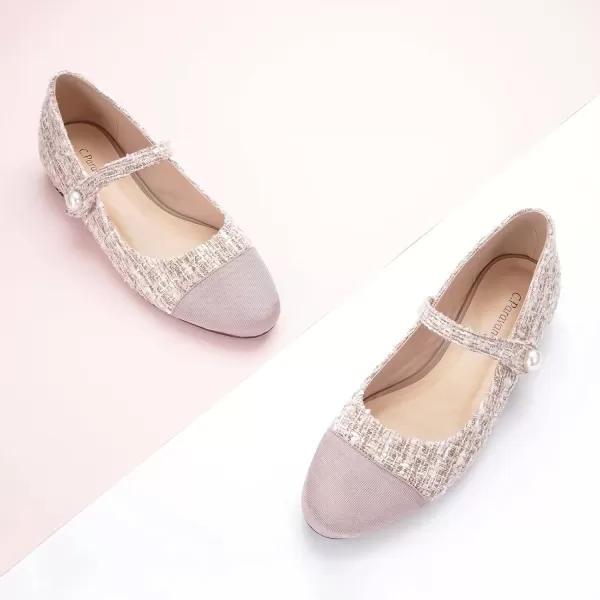 imageCParavano Womens Flats Shoes Round Toe Ballet Flats with Strap Comfortable Mary Janes Tweed Flats Dressy Casual Work Office Party Shoes for WomenHotpink