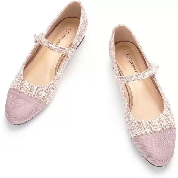 imageCParavano Womens Flats Shoes Round Toe Ballet Flats with Strap Comfortable Mary Janes Tweed Flats Dressy Casual Work Office Party Shoes for WomenHotpink