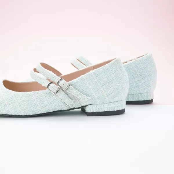 imageCParavano Womens Flats Shoes Round Toe Ballet Flats with Strap Comfortable Mary Janes Tweed Flats Dressy Casual Work Office Party Shoes for WomenLight Blueg