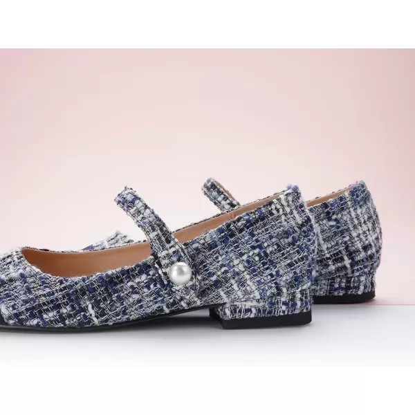 imageCParavano Womens Flats Shoes Round Toe Ballet Flats with Strap Comfortable Mary Janes Tweed Flats Dressy Casual Work Office Party Shoes for WomenNavy