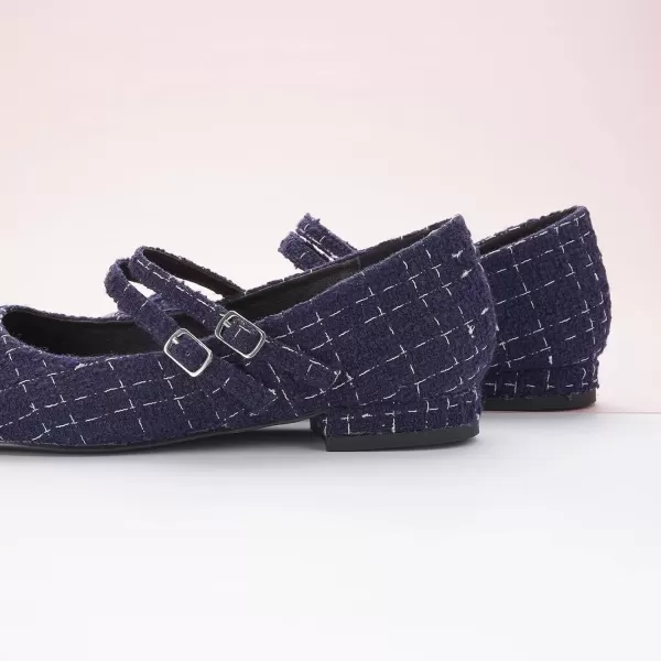 imageCParavano Womens Flats Shoes Round Toe Ballet Flats with Strap Comfortable Mary Janes Tweed Flats Dressy Casual Work Office Party Shoes for WomenNavyg