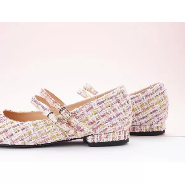 imageCParavano Womens Flats Shoes Round Toe Ballet Flats with Strap Comfortable Mary Janes Tweed Flats Dressy Casual Work Office Party Shoes for WomenPinkg