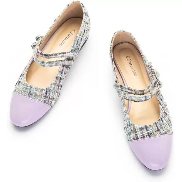 imageCParavano Womens Flats Shoes Round Toe Ballet Flats with Strap Comfortable Mary Janes Tweed Flats Dressy Casual Work Office Party Shoes for WomenPurpleg