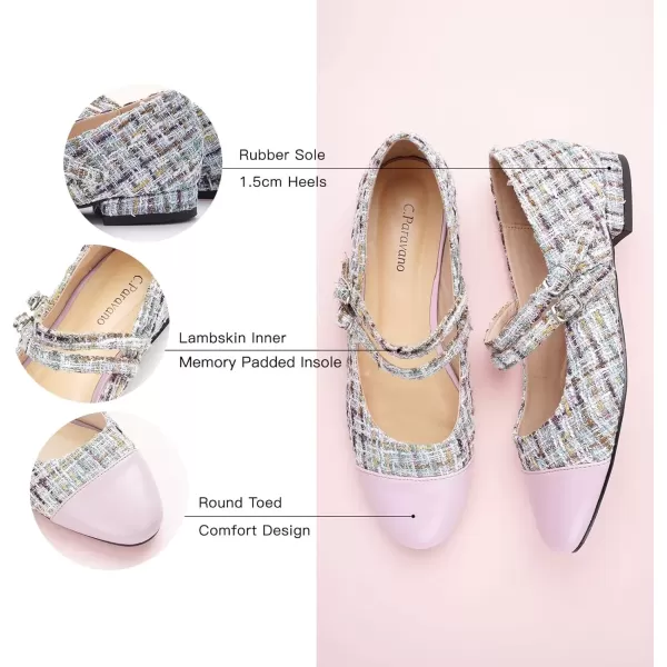 imageCParavano Womens Flats Shoes Round Toe Ballet Flats with Strap Comfortable Mary Janes Tweed Flats Dressy Casual Work Office Party Shoes for WomenPurpleg