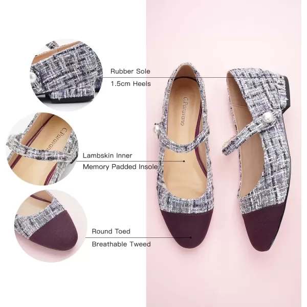 imageCParavano Womens Flats Shoes Round Toe Ballet Flats with Strap Comfortable Mary Janes Tweed Flats Dressy Casual Work Office Party Shoes for WomenPurple