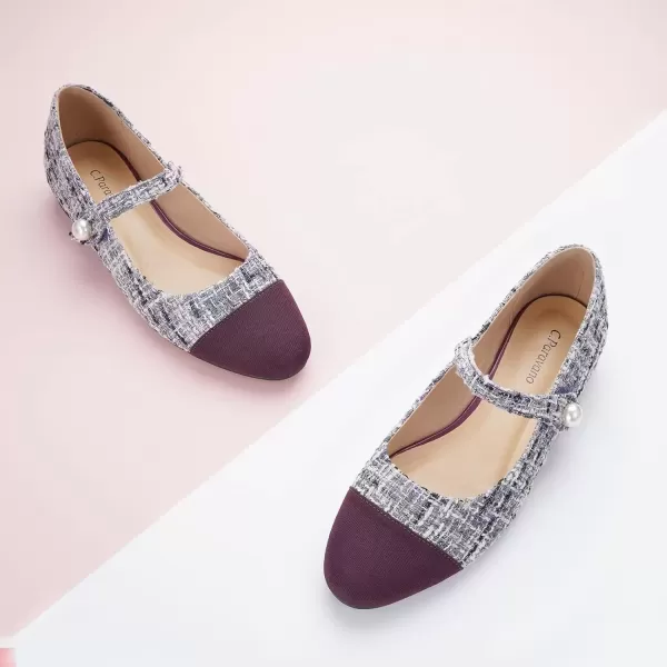 imageCParavano Womens Flats Shoes Round Toe Ballet Flats with Strap Comfortable Mary Janes Tweed Flats Dressy Casual Work Office Party Shoes for WomenPurple