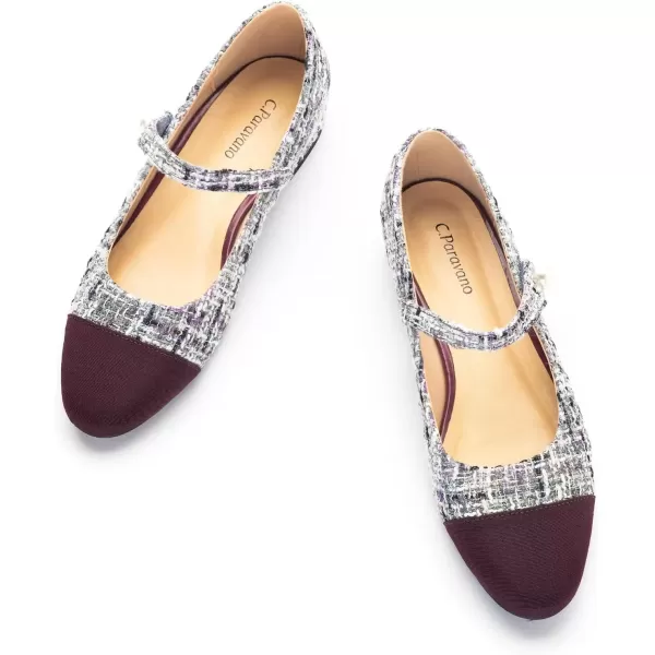 imageCParavano Womens Flats Shoes Round Toe Ballet Flats with Strap Comfortable Mary Janes Tweed Flats Dressy Casual Work Office Party Shoes for WomenPurple