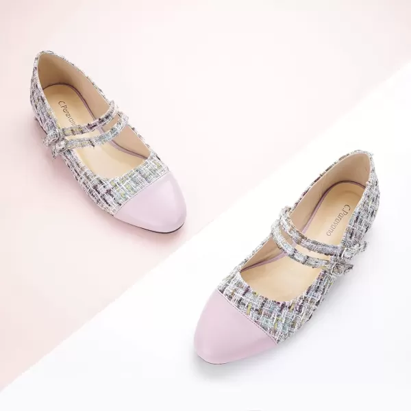 imageCParavano Womens Flats Shoes Round Toe Ballet Flats with Strap Comfortable Mary Janes Tweed Flats Dressy Casual Work Office Party Shoes for WomenPurpleg