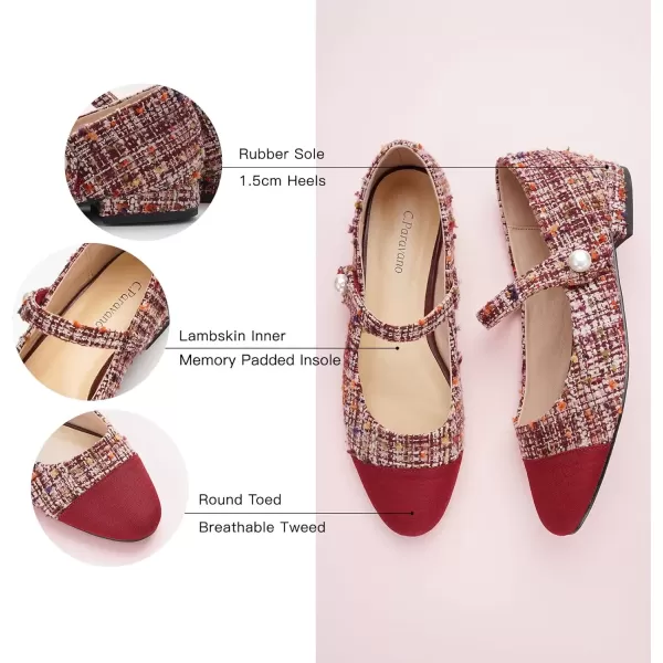 imageCParavano Womens Flats Shoes Round Toe Ballet Flats with Strap Comfortable Mary Janes Tweed Flats Dressy Casual Work Office Party Shoes for WomenRed