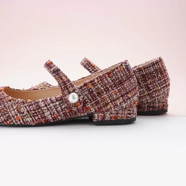 imageCParavano Womens Flats Shoes Round Toe Ballet Flats with Strap Comfortable Mary Janes Tweed Flats Dressy Casual Work Office Party Shoes for WomenRed