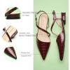 imageCParavano Slingback Flats for Women Crocdile Print Pointed Toe Flats Sandals Adjustable Ankle Strap Slingback Slip on ShoesDarkred