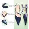 imageCParavano Slingback Flats for Women Crocdile Print Pointed Toe Flats Sandals Adjustable Ankle Strap Slingback Slip on ShoesNavy