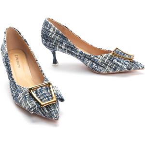 imageCParavano Metal Buckle Pointy Pumps Heels for Women Sexy Wedding Shoes Dressy Low Heel for Formal Events Work Casual Heels Leather Pumps for Office AttireBlue