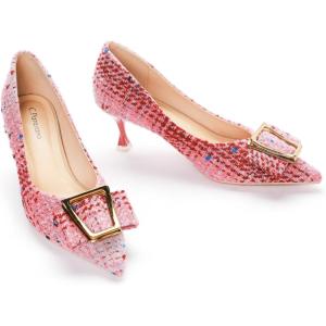 imageCParavano Metal Buckle Pointy Pumps Heels for Women Sexy Wedding Shoes Dressy Low Heel for Formal Events Work Casual Heels Leather Pumps for Office AttirePink Tweed