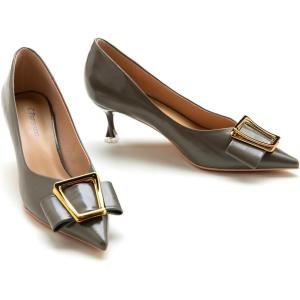 imageCParavano Metal Buckle Pointy Pumps Heels for Women Sexy Wedding Shoes Dressy Low Heel for Formal Events Work Casual Heels Leather Pumps for Office AttireDark Grey E3