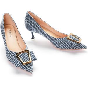 imageCParavano Metal Buckle Pointy Pumps Heels for Women Sexy Wedding Shoes Dressy Low Heel for Formal Events Work Casual Heels Leather Pumps for Office AttireBluewhite