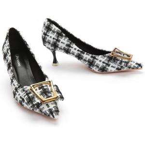 imageCParavano Metal Buckle Pointy Pumps Heels for Women Sexy Wedding Shoes Dressy Low Heel for Formal Events Work Casual Heels Leather Pumps for Office AttireBlackwhite