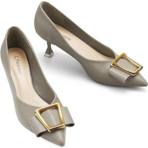 imageCParavano Metal Buckle Pointy Pumps Heels for Women Sexy Wedding Shoes Dressy Low Heel for Formal Events Work Casual Heels Leather Pumps for Office AttireGrey E3