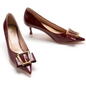 imageCParavano Metal Buckle Pointy Pumps Heels for Women Sexy Wedding Shoes Dressy Low Heel for Formal Events Work Casual Heels Leather Pumps for Office AttireRed