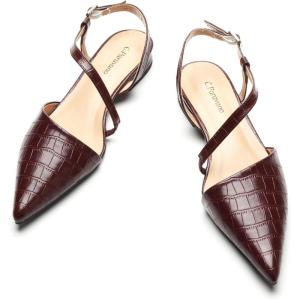imageCParavano Slingback Flats for Women Crocdile Print Pointed Toe Flats Sandals Adjustable Ankle Strap Slingback Slip on ShoesDarkred