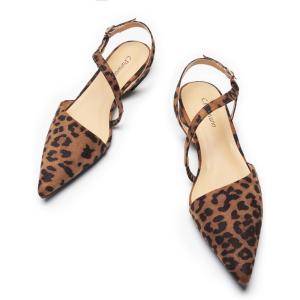 imageCParavano Slingback Flats for Women Crocdile Print Pointed Toe Flats Sandals Adjustable Ankle Strap Slingback Slip on ShoesLeopard