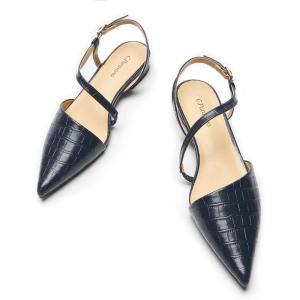 imageCParavano Slingback Flats for Women Crocdile Print Pointed Toe Flats Sandals Adjustable Ankle Strap Slingback Slip on ShoesNavyn