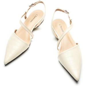 imageCParavano Slingback Flats for Women Crocdile Print Pointed Toe Flats Sandals Adjustable Ankle Strap Slingback Slip on ShoesOffwhite