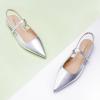 imageCParavano Womens Slingback Flats Pointed Toe Slingback Shoes Womens Pointed Toe Slingback Heels Slingback Kitten Heel Pumps Ankle Strap Flats Sandals Comfort Leather Dress ShoesSilver Flats