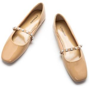imageCParavano Mary Jane Shoes for Women  Womens Flats  Womens Mary Jane  Leather Ballet FlatBeigee
