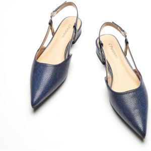 imageCParavano Womens Slingback Flats Pointed Toe Slingback Flats for Women Slingback Flats for Women Slingback Sandals Adjustable Ankle Strap ShoesSnakeskin Navy