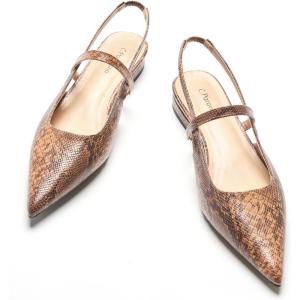 imageCParavano Womens Slingback Flats Pointed Toe Slingback Shoes Womens Pointed Toe Slingback Heels Slingback Kitten Heel Pumps Ankle Strap Flats Sandals Comfort Leather Dress ShoesSnakeskin Brown Flats