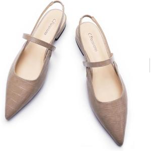 imageCParavano Womens Slingback Flats Pointed Toe Slingback Shoes Womens Pointed Toe Slingback Heels Slingback Kitten Heel Pumps Ankle Strap Flats Sandals Comfort Leather Dress ShoesCroc Light Coffee Flats
