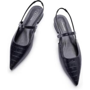 imageCParavano Womens Slingback Flats Pointed Toe Slingback Shoes Womens Pointed Toe Slingback Heels Slingback Kitten Heel Pumps Ankle Strap Flats Sandals Comfort Leather Dress ShoesCroc Black Flats