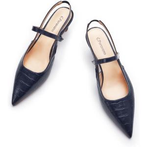 imageCParavano Womens Slingback Flats Pointed Toe Slingback Shoes Womens Pointed Toe Slingback Heels Slingback Kitten Heel Pumps Ankle Strap Flats Sandals Comfort Leather Dress ShoesCroc Navy Heels