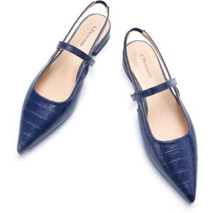 imageCParavano Womens Slingback Flats Pointed Toe Slingback Shoes Womens Pointed Toe Slingback Heels Slingback Kitten Heel Pumps Ankle Strap Flats Sandals Comfort Leather Dress ShoesCroc Navy Flats
