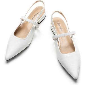 imageCParavano Womens Slingback Flats Pointed Toe Slingback Shoes Womens Pointed Toe Slingback Heels Slingback Kitten Heel Pumps Ankle Strap Flats Sandals Comfort Leather Dress ShoesWhite Flats