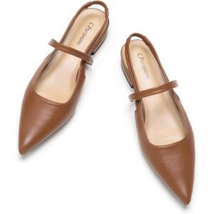 imageCParavano Womens Slingback Flats Pointed Toe Slingback Shoes Womens Pointed Toe Slingback Heels Slingback Kitten Heel Pumps Ankle Strap Flats Sandals Comfort Leather Dress ShoesBrown Flats