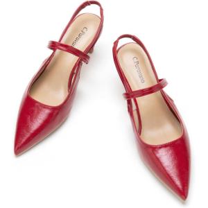 imageCParavano Womens Slingback Flats Pointed Toe Slingback Shoes Womens Pointed Toe Slingback Heels Slingback Kitten Heel Pumps Ankle Strap Flats Sandals Comfort Leather Dress ShoesRed Heels