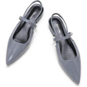 imageCParavano Womens Slingback Flats Pointed Toe Slingback Shoes Womens Pointed Toe Slingback Heels Slingback Kitten Heel Pumps Ankle Strap Flats Sandals Comfort Leather Dress ShoesGrey Flats