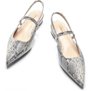 imageCParavano Womens Slingback Flats Pointed Toe Slingback Shoes Womens Pointed Toe Slingback Heels Slingback Kitten Heel Pumps Ankle Strap Flats Sandals Comfort Leather Dress ShoesSnakeskin Light Grey Flats
