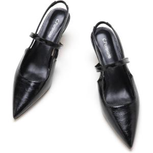 imageCParavano Womens Slingback Flats Pointed Toe Slingback Shoes Womens Pointed Toe Slingback Heels Slingback Kitten Heel Pumps Ankle Strap Flats Sandals Comfort Leather Dress ShoesBlack Heels