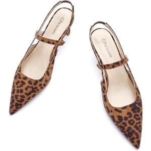 imageCParavano Womens Slingback Flats Pointed Toe Slingback Shoes Womens Pointed Toe Slingback Heels Slingback Kitten Heel Pumps Ankle Strap Flats Sandals Comfort Leather Dress ShoesLeopard Heels