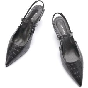 imageCParavano Womens Slingback Flats Pointed Toe Slingback Shoes Womens Pointed Toe Slingback Heels Slingback Kitten Heel Pumps Ankle Strap Flats Sandals Comfort Leather Dress ShoesCroc Black Heels