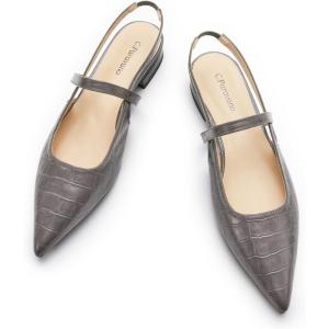 imageCParavano Womens Slingback Flats Pointed Toe Slingback Shoes Womens Pointed Toe Slingback Heels Slingback Kitten Heel Pumps Ankle Strap Flats Sandals Comfort Leather Dress ShoesCroc Grey Flats