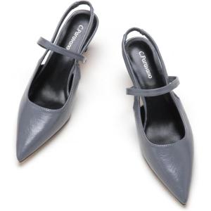 imageCParavano Womens Slingback Flats Pointed Toe Slingback Shoes Womens Pointed Toe Slingback Heels Slingback Kitten Heel Pumps Ankle Strap Flats Sandals Comfort Leather Dress ShoesGrey Heels