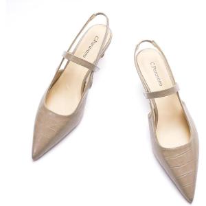 imageCParavano Womens Slingback Flats Pointed Toe Slingback Shoes Womens Pointed Toe Slingback Heels Slingback Kitten Heel Pumps Ankle Strap Flats Sandals Comfort Leather Dress ShoesCroc Light Coffee Heels